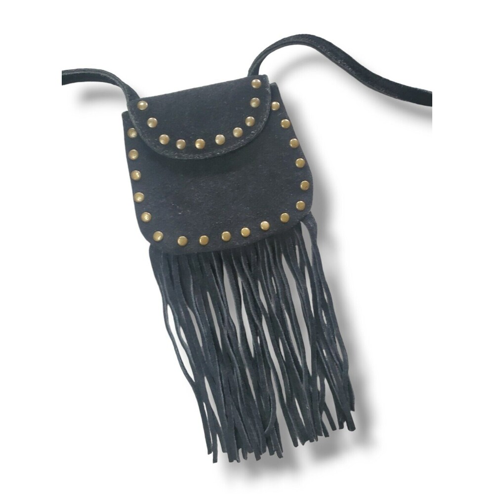 Vintage Gianni Black Vegan Suede Fringe MicroMini Shoulder Crossbody Western Bag - Picture 3 of 16